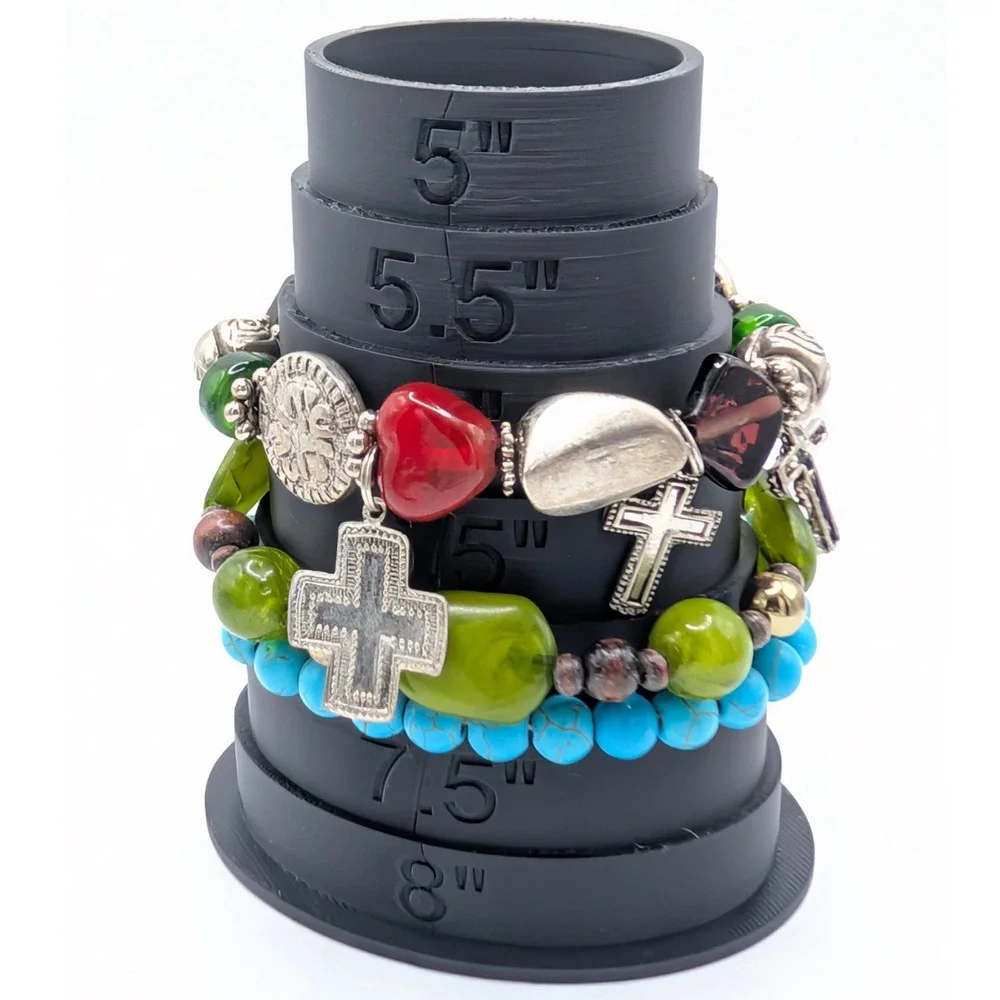 Stack of 3 Stretch Bracelets Cross Charms Turquoise Green Costume Christian